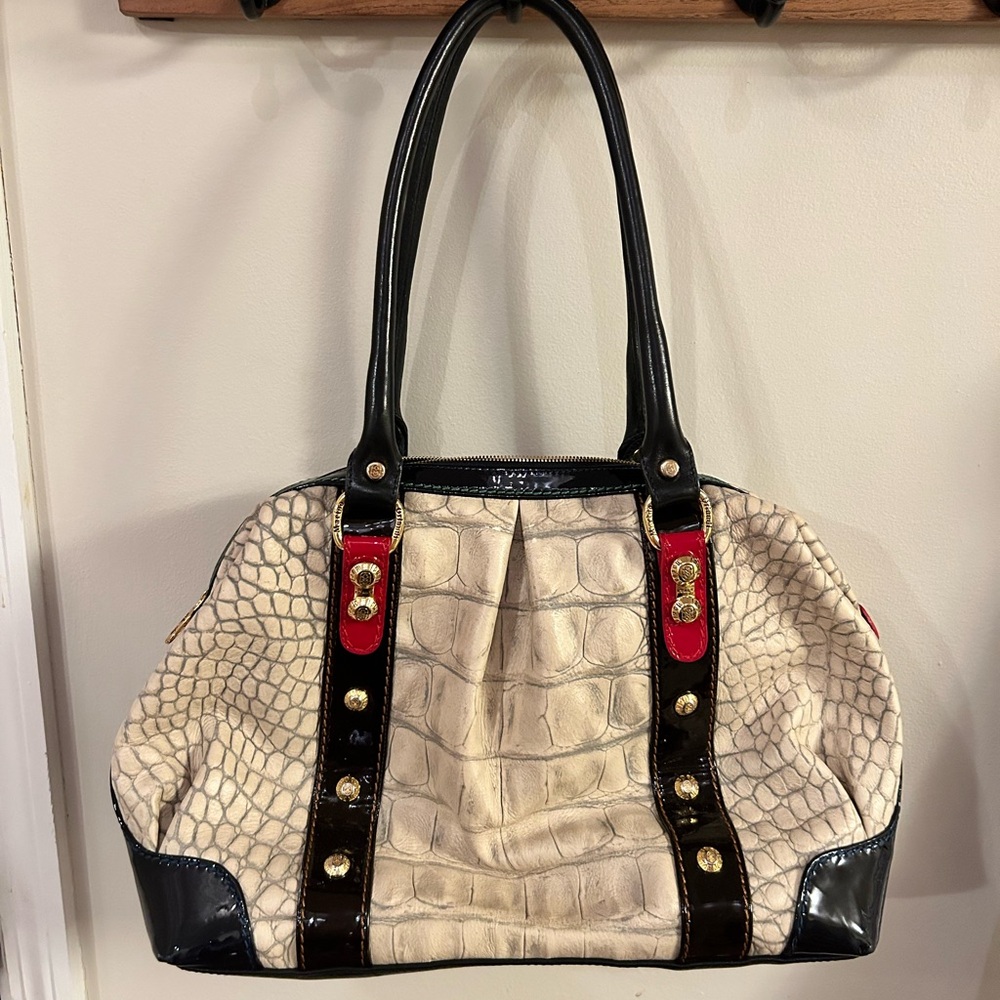 Marino Orlandi Beige Crocodile Leather Large Boxy Purse Crossbody Bag